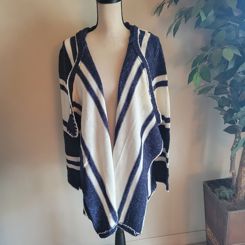 NEW Navy Open Front Color Block Hooded Cardigan Sw - Picture 7 of 9